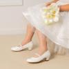 DREAM PAIRS Girls Dress Shoes Low Heels for Little Big Girl Mary Jane Shoes with Pearl Rhinestones Flower Girl Pumps Princess Wedding Party(White-pat)