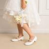DREAM PAIRS Girls Dress Shoes Low Heels for Little Big Girl Mary Jane Shoes with Pearl Rhinestones Flower Girl Pumps Princess Wedding Party(White-pat)