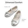 DREAM PAIRS Girls Dress Shoes Slip-on Flower Girl Ballet Flats for Party, Wedding, Performance, Prom, Graduation(Silver)