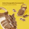 DREAM PAIRS Girls Sandals Closed-Toe Sandals with Interchangeable DIY Flower Dress Summer Shoes Toddler/Little Kid(Brown)
