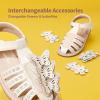 DREAM PAIRS Girls Sandals Closed-Toe Sandals with Interchangeable DIY Flower Dress Summer Shoes Toddler/Little Kid(Ivory-pu)