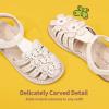DREAM PAIRS Girls Sandals Closed-Toe Sandals with Interchangeable DIY Flower Dress Summer Shoes Toddler/Little Kid(Ivory-pu)