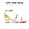 DREAM PAIRS Girls Sandals Low Heel Dress Pump Ankle Strap Two Strapped Bow Flower Wedding Party Shoes for Little Kid/Big Kid(Gold)