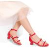 DREAM PAIRS Girls Sandals Low Heel Dress Pump Ankle Strap Two Strapped Bow Flower Wedding Party Shoes for Little Kid/Big Kid(Red)