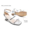 DREAM PAIRS Girls Sandals Low Heel Dress Pump Ankle Strap Two Strapped Bow Flower Wedding Party Shoes for Little Kid/Big Kid(Silver)