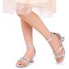 DREAM PAIRS Girls Sandals Low Heel Dress Pump Ankle Strap Two Strapped Bow Flower Wedding Party Shoes for Little Kid/Big Kid(Silver)