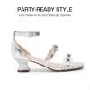 DREAM PAIRS Girls Sandals Low Heel Dress Pump Ankle Strap Two Strapped Bow Flower Wedding Party Shoes for Little Kid/Big Kid(Silver)