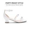 DREAM PAIRS Girls Sandals Low Heel Dress Pump Ankle Strap Two Strapped Bow Flower Wedding Party Shoes for Little Kid/Big Kid(White)