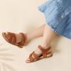 DREAM PAIRS Girls Sandals Open Toe Princess Flat Sandals Strappy Summer Shoes Toddler/Little Kid(Brown-pu)