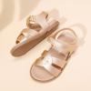 DREAM PAIRS Girls Sandals Open Toe Princess Flat Sandals Strappy Summer Shoes Toddler/Little Kid(Gold/Pu)