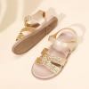 DREAM PAIRS Girls Sandals Open Toe Princess Flat Sandals Strappy Summer Shoes Toddler/Little Kid(Gold-glitter)