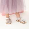 DREAM PAIRS Girls Toddler/Little Kid Closed-Toe Flower Summer Dress Sandals Shoes(Silver)