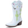 DREAM PAIRS Girls Cowboy Boots Cowgirl Mid Calf Western Boots with Low Heel Square Toe for Little Kid/Big Kid(Light Blue)