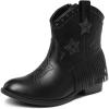 DREAM PAIRS Girls Cowgirl Cowboy Ankle Western Boots Side Zipper Riding Shoes with Tassel Little Kid/Big Kid(Black)
