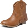 DREAM PAIRS Girls Cowgirl Cowboy Ankle Western Boots Side Zipper Riding Shoes with Tassel Little Kid/Big Kid(Camel)