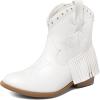 DREAM PAIRS Girls Cowgirl Cowboy Ankle Western Boots Side Zipper Riding Shoes with Tassel Little Kid/Big Kid(White)