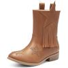DREAM PAIRS Girls Cowgirl Cowboy Western Mid Calf Tassel Boots(Camel)