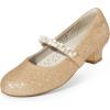 DREAM PAIRS Girls Dress Shoes Low Heels for Little Big Girl Mary Jane Shoes with Pearl Rhinestones Flower Girl Pumps Princess Wedding Party(Gold-glitter)