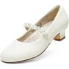 DREAM PAIRS Girls Dress Shoes Low Heels for Little Big Girl Mary Jane Shoes with Pearl Rhinestones Flower Girl Pumps Princess Wedding Party(Ivory/Pu)