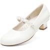 DREAM PAIRS Girls Dress Shoes Low Heels for Little Big Girl Mary Jane Shoes with Pearl Rhinestones Flower Girl Pumps Princess Wedding Party(White-pat)
