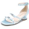 DREAM PAIRS Girls Sandals Low Heel Dress Pump Ankle Strap Two Strapped Bow Flower Wedding Party Shoes for Little Kid/Big Kid(Light Blue)