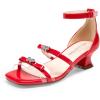 DREAM PAIRS Girls Sandals Low Heel Dress Pump Ankle Strap Two Strapped Bow Flower Wedding Party Shoes for Little Kid/Big Kid(Red)