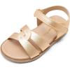 DREAM PAIRS Girls Sandals Open Toe Princess Flat Sandals Strappy Summer Shoes Toddler/Little Kid(Gold/Pu)
