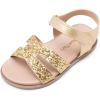 DREAM PAIRS Girls Sandals Open Toe Princess Flat Sandals Strappy Summer Shoes Toddler/Little Kid(Gold-glitter)