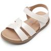DREAM PAIRS Girls Sandals Open Toe Princess Flat Sandals Strappy Summer Shoes Toddler/Little Kid(White/Pu)