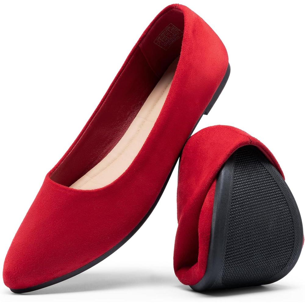imageDREAM PAIRS Womens Flats Comfortable Slip On Business Work Office Casual Suede Ballet Flats Pointed Toe Dress ShoesRed