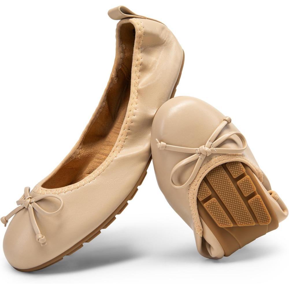 imageDREAM PAIRS Womens Flats Foldable Ballet Flats for Women Bowknot Round Toe Comfort Light Weight SlipOn Dress ShoesNude