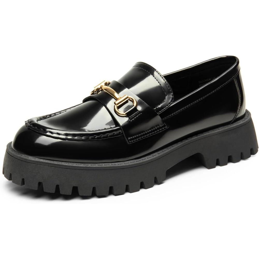 imageDREAM PAIRS Womens Loafers SlipOn Platform Chunky Heel Penny Loafers for Women Comfortable Womens Business Casual ShoesBlackpat