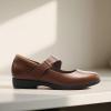 DREAM PAIRS Womens Ballet Mary Jane Flats, Comfortable Business Office Dress Shoes for Women Dressy and Work with Ankle Strap(Brown)