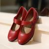 DREAM PAIRS Womens Ballet Mary Jane Flats, Comfortable Business Office Dress Shoes for Women Dressy and Work with Ankle Strap(Red)