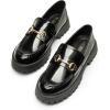 DREAM PAIRS Womens Loafers, Slip-On Platform Chunky Heel Penny Loafers for Women, Comfortable Womens Business Casual Shoes(Black-pat)
