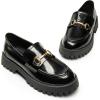 DREAM PAIRS Womens Loafers, Slip-On Platform Chunky Heel Penny Loafers for Women, Comfortable Womens Business Casual Shoes(Black-pat)