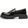DREAM PAIRS Womens Loafers, Slip-On Platform Chunky Heel Penny Loafers for Women, Comfortable Womens Business Casual Shoes(Black-pat)