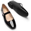 DREAM PAIRS Women’s Silver Square Toe Mary Jane Flats: Comfortable Casual Slip On Dress Shoes with Buckle Strap for Women’s Daily Wear(Black-pat)