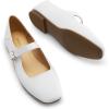 DREAM PAIRS Women’s Silver Square Toe Mary Jane Flats: Comfortable Casual Slip On Dress Shoes with Buckle Strap for Women’s Daily Wear(White)