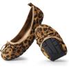 DREAM PAIRS Women’s Flats, Foldable Ballet Flats for Women, Bowknot Round Toe Comfort Light Weight Slip-On Dress Shoes(Leopard)