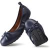 DREAM PAIRS Women’s Flats, Foldable Ballet Flats for Women, Bowknot Round Toe Comfort Light Weight Slip-On Dress Shoes(Navy)