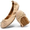 DREAM PAIRS Women’s Flats, Foldable Ballet Flats for Women, Bowknot Round Toe Comfort Light Weight Slip-On Dress Shoes(Nude)