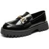 DREAM PAIRS Womens Loafers, Slip-On Platform Chunky Heel Penny Loafers for Women, Comfortable Womens Business Casual Shoes(Black-pat)