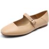 DREAM PAIRS Women’s Silver Square Toe Mary Jane Flats: Comfortable Casual Slip On Dress Shoes with Buckle Strap for Women’s Daily Wear(Nude)
