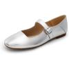 DREAM PAIRS Women’s Silver Square Toe Mary Jane Flats: Comfortable Casual Slip On Dress Shoes with Buckle Strap for Women’s Daily Wear(Silver)