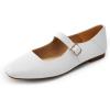 DREAM PAIRS Women’s Silver Square Toe Mary Jane Flats: Comfortable Casual Slip On Dress Shoes with Buckle Strap for Women’s Daily Wear(White)