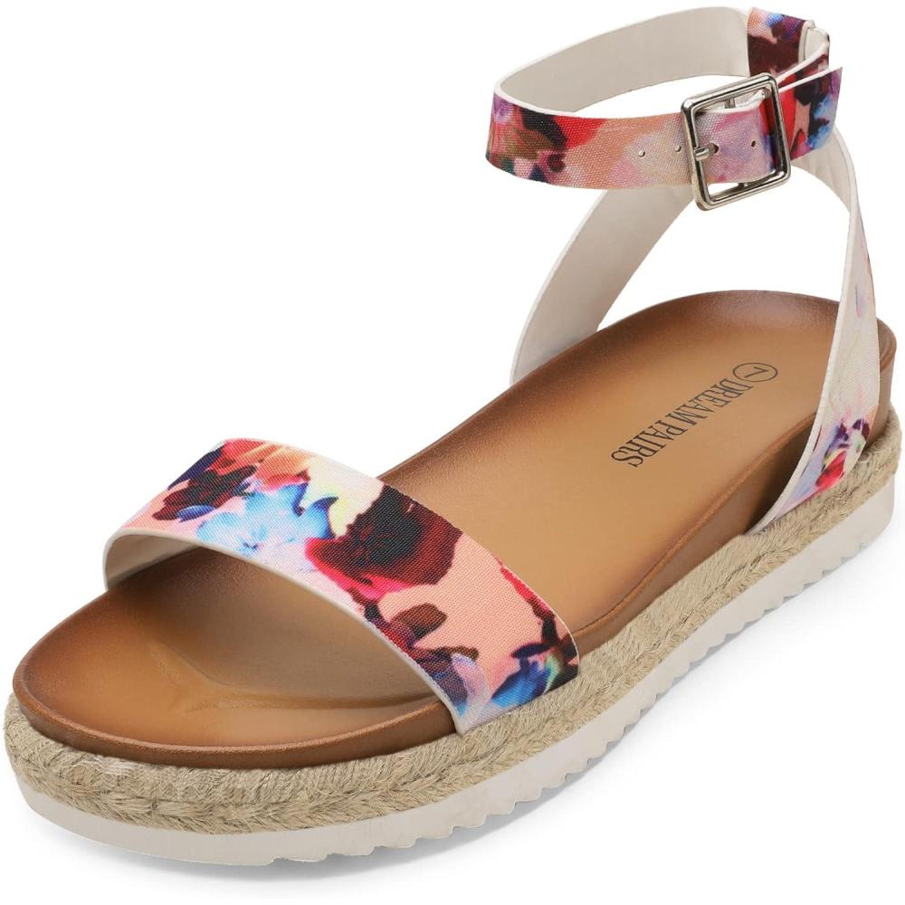 imageDREAM PAIRS Womens Open Toe Platform Espadrille Wedge Sandals Comfortable One Band Dressy Casual Sandals for WomenFloral