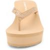 DREAM PAIRS Women’s Platform Flip Flop Rhinestones Arch Support Comfortable Soft Cushion Wedge Flip Flops Summer Thong Sandals(Nude)