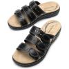 DREAM PAIRS Women’s Slide Sandals Comfortable Arch Support Casual Walking Sandals Adjustable Straps Slip On Low Wedge Flat Sandals(Black)
