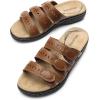 DREAM PAIRS Women’s Slide Sandals Comfortable Arch Support Casual Walking Sandals Adjustable Straps Slip On Low Wedge Flat Sandals(Brown)